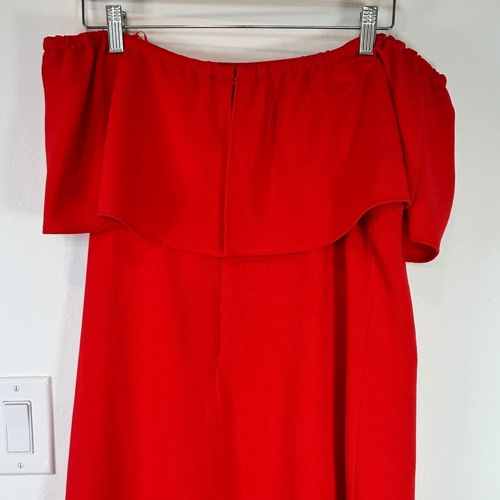 NWT Charles Henry Off Shoulder Dress Womens M Red Crepe Flounce Party - Picture 4 of 9